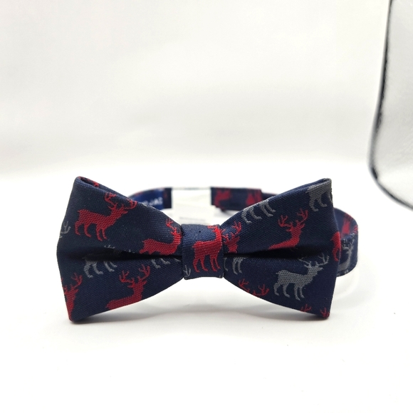 Janie & Jack Toddler Navy Blue Bow Tie with Red and Gray Reindeer - Picture 1 of 12